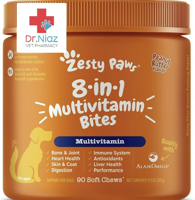 مکمل تکه های جویدنی مولتیویتامین زستی پاوز مخصوص سگ zesty paws