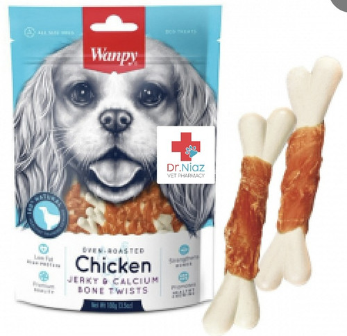 تشویقی سگ ونپی با طعم مرغ و کلسیم Chicken Jerky & Calcium Bone Wrap وزن 100 گرم